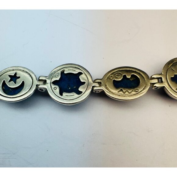 Estate Carolyn Pollack 925 Sterling Silver Lapis Lazuli Toggle Bracelet 7.5" - Picture 8 of 14